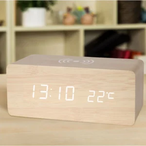 ساعت رومیزی چوبی LED با نمایشگر زمان، دما و کنترل صوتی