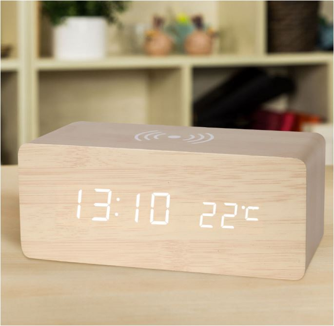 ساعت رومیزی چوبی LED با نمایشگر زمان، دما و کنترل صوتی