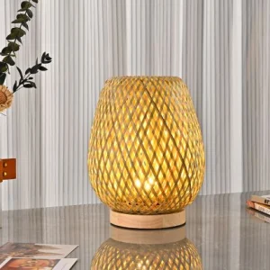 چراغ رومیزی سبک ژاپنی از بامبو با نور محیطی