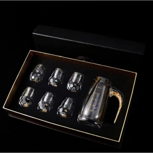 ست لیوان و پارچ شیشه‌ای تقویت‌شده با طرح طلایی