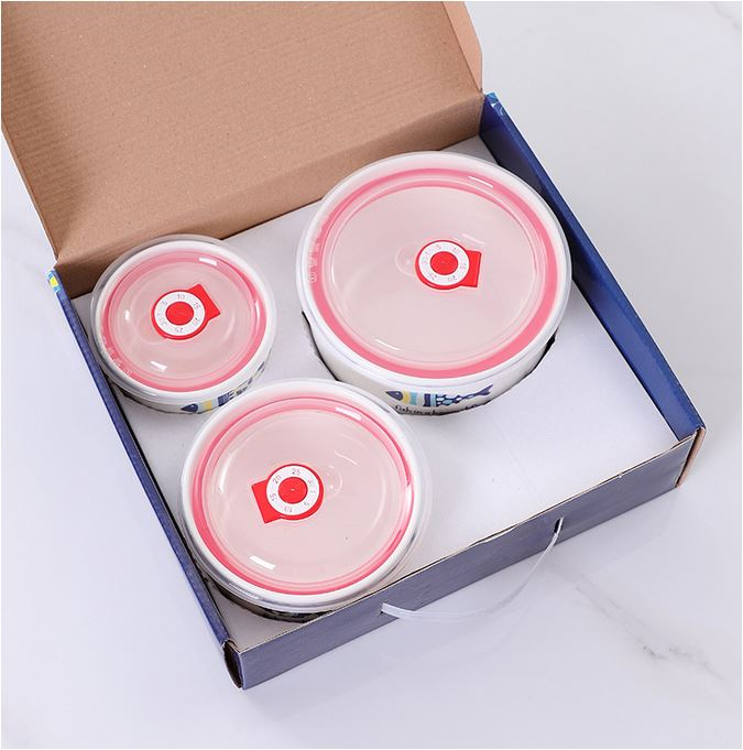 ست سهتایی کاسه سرامیکی دربدار با بستهبندی کادویی