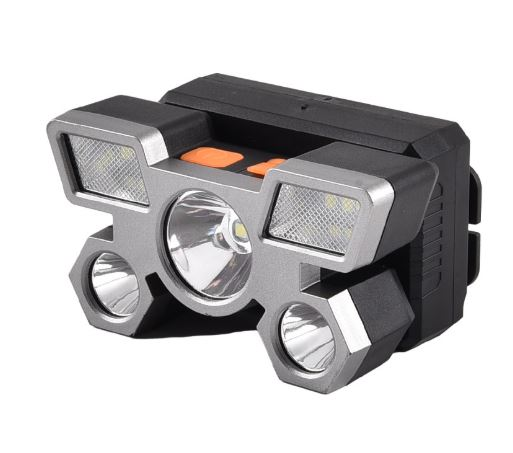 هدلامپ ۵ چراغه LED با طراحی هواپیمایی و شارژ USB مناسب برای فضای باز و معدن