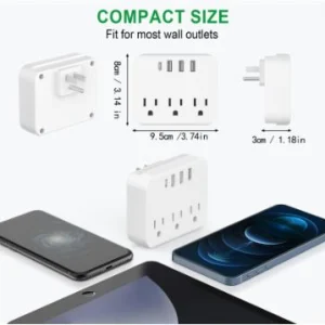 مبدل برق سه‌کاره با خروجی USB و Type-C مناسب آمریکا و کانادا