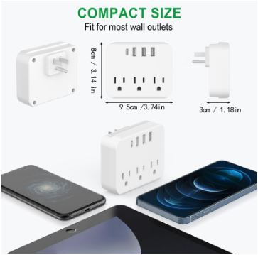 مبدل برق سهکاره با خروجی USB و Type-C مناسب آمریکا و کانادا