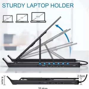 پایه لپ‌تاپ آلومینیومی با نور RGB و هاب ۴ پورت USB