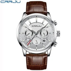 ساعت مچی چرمی مردانه CRRJU مدل 2212 با تقویم و طراحی ساده