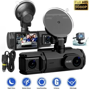 دوربین خودرو سه‌لنزه با کیفیت 1080P، نمایش معکوس و اتصال وای‌فای