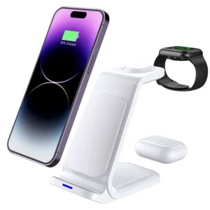 شارژر وایرلس سه‌کاره مناسب اپل آیفون ۱۵، ساعت و هندزفری