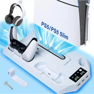 پایه خنک‌کننده چندکاره PS5 Slim/PRO همراه با داک شارژ دسته‌ها