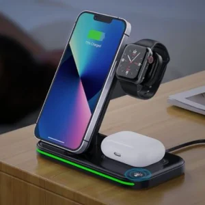 شارژر بی‌سیم تاشو ۳ در ۱ مناسب آیفون، هندزفری و ساعت