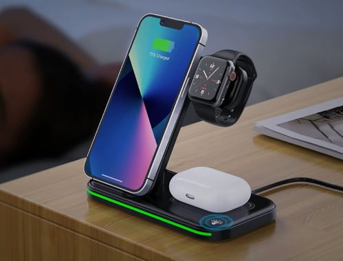 شارژر بیسیم تاشو ۳ در ۱ مناسب آیفون، هندزفری و ساعت