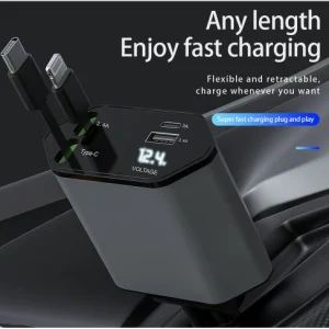 شارژر فندکی سوپر فست خودرو با کابل جمع‌شونده