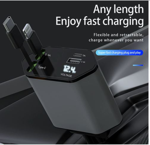 شارژر فندکی سوپر فست خودرو با کابل جمعشونده