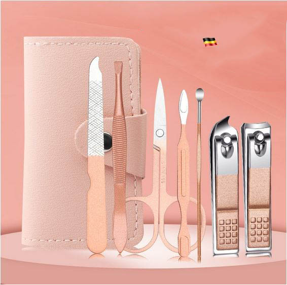 ست مانیکور استیل رزگلد همراه با قیچی پوست و ابزارهای ناخن