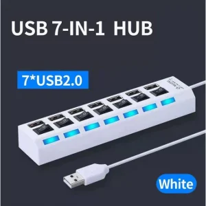 هاب USB هفت پورتی 2.0 با کلیدهای روشن/خاموش مجزا