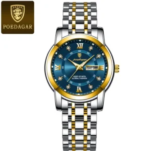 POEDAGAR Women's Waterproof Luminous Dual Calendar Watch