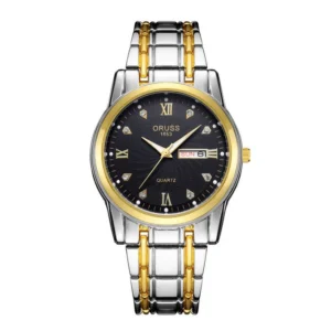 AORUIS Men's Quartz Watch with Steel Band and Dual Calendar